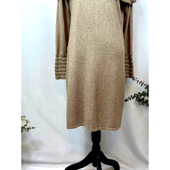 Philosophy Cowl Neck Crochet Overlay with Matching Cuffs Dress Taupe XL - Picture 6 of 15